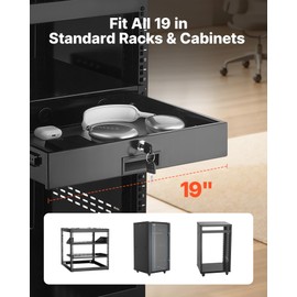 VEVOR 2U Rack Drawer, Lockable Server Cabinet Case, 13.8'' Depth Server Rack Mount Drawer, for 19'' Network Equipment/DJ/AV Rack or Cabinet Enclosure, 50 lbs Max Load, with Cable Management Holes