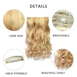 REECHO 20" 1-Pack 3/4 Full Head Curly Wave Blonde Mixed Hair Color Clips in on Synthetic Hair Extensions Hairpieces for Women 5 Clips 4.5 Oz per Piece - Medium Blonde with Highlights