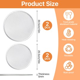 Akamino 4 Pcs Pizza Screen, 12 in & 10 in Seamless Round Pizza Baking Screen, Aluminum Mesh Pizza Screen Grade Baking Screen for Oven, Home Kitchen, Restaurant