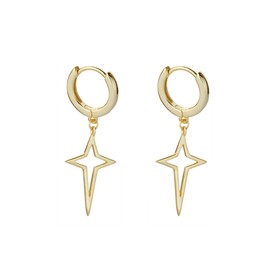 Minimalist Cross Star Dangle Drop Small Hoop Earrings for Women Girls Men S925 Sterling Silver Charms Huggie Constellation Long Star Cartilage Tiny Studs Earring Pierced Ear Jewelry (gold plated)