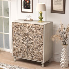 COSIEST Sideboard Storage Cabinet, Vintage Entryway Accent Cabinet with Adjustable Shelf and 2 Doors, Farmhouse Buffet Sideboard for Kitchen Dining Room Living Room Hallway