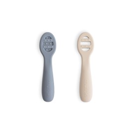 mushie Silicone First Feeding Baby Spoons | 2 Pack (Tradewinds/Shifting Sand)
