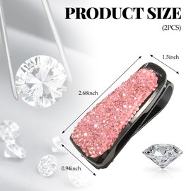 MUQIDA 2 PCS Glasses Holders for Car Sun Visor, Bling Crystal Rhinestones Eyeglasses Sunglass Hanger Mount, Diamond Sunglass Hanger Mount with Ticket Card Clip for Women Girls (Pink)