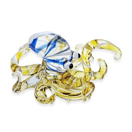 WitnyStore Tiny 3" Striped Blue Yellow Octopus Figurine - Miniature Hand Blown Glass Octopuses Squid Cuttlefish Marine Mollusks Colorful Crystal Sea Animals Decorative Collectible Figures Décor Gifts