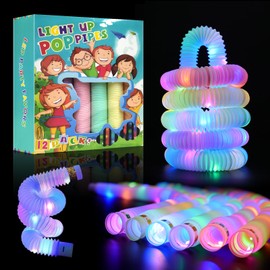 DWOOKE 12 PCS Light Up Pop Tubes LED Glow Sticks Party Favors for Kids 3-8-12 Fidget Stress Relief Toys, Toddlers Goodie Gift Bag Stuffer Fillers,Classroom Prizes Rewards,Party Supplies