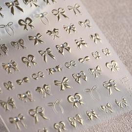 5D Embossed Bow Nail Stickers for Nail Art Bow Nail Art Stickers Gold Bow Knot Rhinestone Nail Design for Women Girls Acrylic Nails Manicure DIY