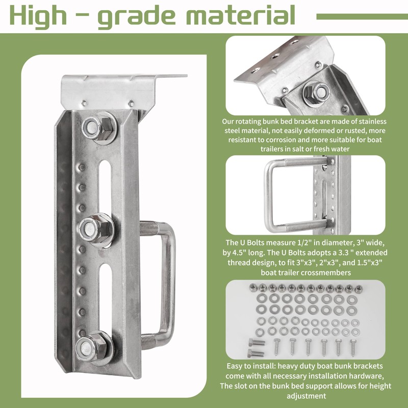 KATUNA 4Pcs 8" Stainless Steel Swivel Bunk Bracket Kit -