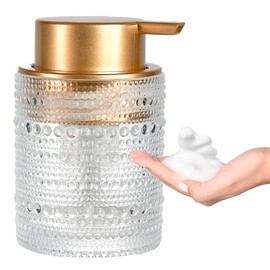 MKLZ 12 Oz Glass Foaming Soap Dispenser with Gold Pump, Clear Refillable Liquid Hand Soap Bottles for Bathroom, Cute Decorative Lotion Container for Dish Soap, Hand Soap
