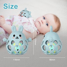 HOTUT Silikon Babyrassel Kaninchen, BPA-frei Spielzeug-Silikon Baby Ball Beißring, Weich Greifball für Babys, Baby Rassel Beißring Spielzeug für Neugeborene Kleinkinder (Staubiges Blau)