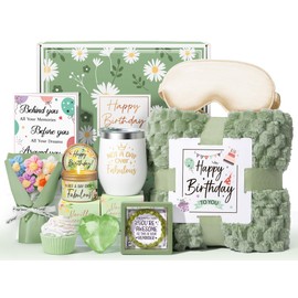 Birthday Gifts for Women Friendship, Unique Happy Birthday Gifts Basket for Mom Her Best Friend Sister Wife Girlfriend Coworker, Luxury Self Care Box Vanilla Coconut Relaxing Spa Gifts Set w/ Blanket
