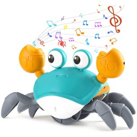 Juguete de cangrejo gateante, juguete de cangrejo con música interactiva y luz LED, juguete de desarrollo de aprendizaje Tiktok con movimiento automático para evitar obstáculos, con USB recargable
