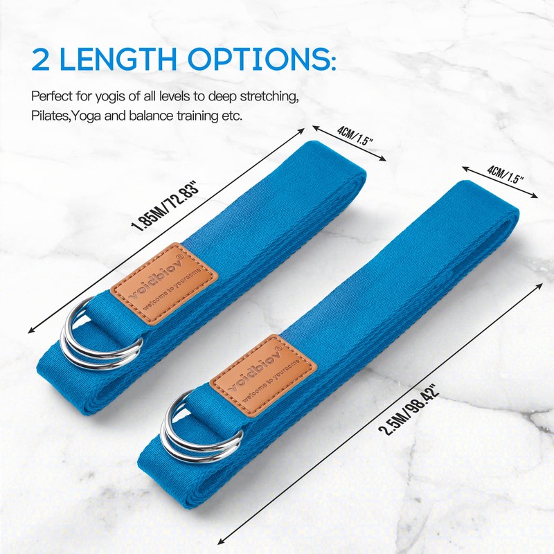 voidbiov D-Ring Buckle Yoga Strap 1.85 or 2.5M, Durable Cotton