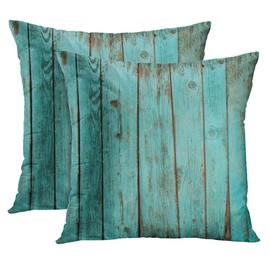 Emvency Set of 2 Decorative Throw Pillow Cover Square Size 18x18 Inches Turquoise Wood Teal Barn Wood Weathered Beach Decor Pillowcase Decor Fashion Cushion Gift for Home Sofa Bed Car