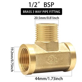 GYSRXS Pack of 2 T Stick Water Connection Brass 1/2 Inch Pipe with Thread Water Pipe Connector with Washer for Pipe Connections Heating Drinking Water System