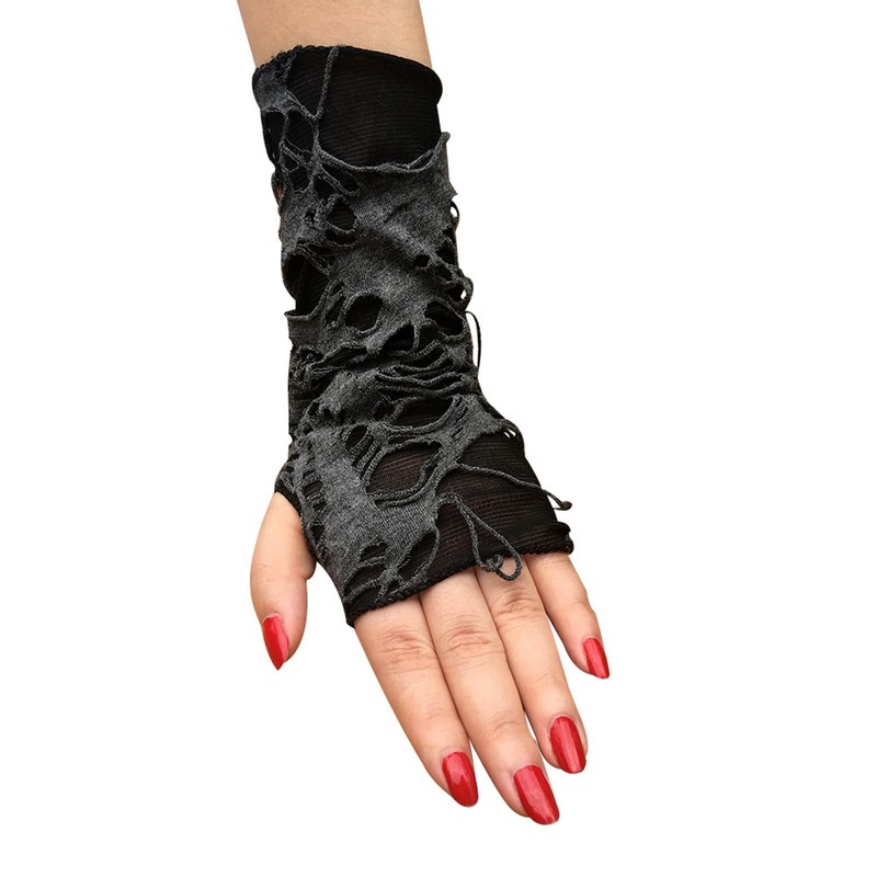 JYTDBCS Fingerless Gloves Punk Armcuffs Gothic Ripped Accessory