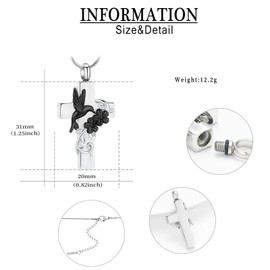 QGJNSGC Urn Necklace for Ashes Flower Ash Pendant Memorial Necklace Cross Hummingbird Cremation Jewelry Ash Keepsake Necklace Gift for Women Men, Stainless Steel