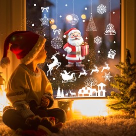 Christmas Window Stickers, 9 Sheets Christmas Window Cling Decorations, Xmas Snowflake Stickers for Windows, Christmas Window Decorations Indoor with Santa Claus, Snowman