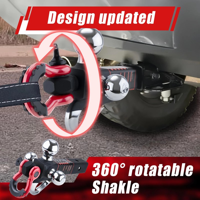 TYT Tri Ball Hitch Trailer Mount w/ Locks, Tow Hook