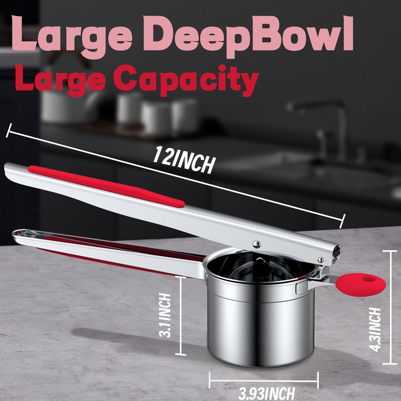 Minteem Large 15oz Potato Ricer, Heavy Duty Stainless Steel Potato
