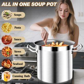 Large Stock Pot - 20QT Stainless Steel Stockpot with Lid, Heavy Duty Tri-Ply Bottom Commercial Grade Soup Pot for Cooking Soup, Stew, Pasta, Oven, Gas, Ceramic, Dishwasher Safe