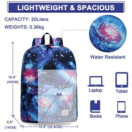 VASCHY Backpack for School, Lightweight Water Resistant Bookbag Casual Daypack for Middle School Teen Boys Girls Blue Galaxy