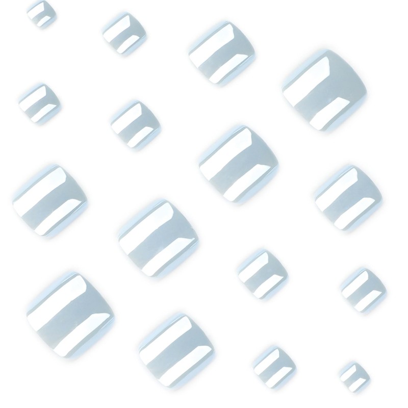 Silver Chrome Press on Toenails Short Square Fake Toenails Solid