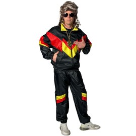 Foxxeo 80s Tracksuit Costume for Men - Black Red Yellow - Premium Design, Black/red/yellow