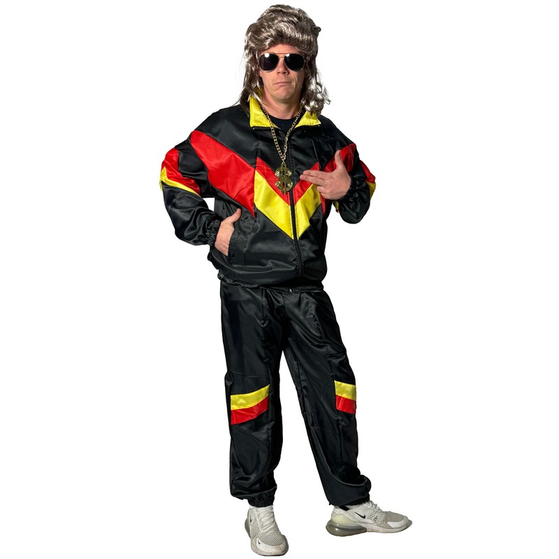 Foxxeo 80s Tracksuit Costume for Men - Black Red Yellow