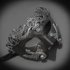 Couple's Masquerade Masks | Masquerade Masks Feather Roman Black/Silver