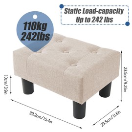 BRIAN & DANY Small Foot Stool, Linen Foot Stools with Legs, Stable Small Footstool for Living Room, Beige