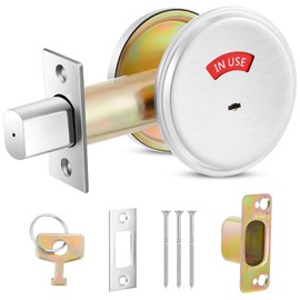 Tandefio 1 Pcs Vacant Occupied Bathroom Lock Deadbolt with Occupancy Indicator 304 Stainless Steel Lock Indicator for Restroom Bathroom Fit Door Thickness from 1 3/8" to 2", Satin Chrome