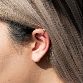 ANYGOLDS 14K REAL Solid Gold Cubic Zirconia Heart Crown Statement Ear Cuff Ring, CZ Cartilage Conch Helix No Piercing Ear Cuff Wrap Earring - 1 PCS (14K White Gold)