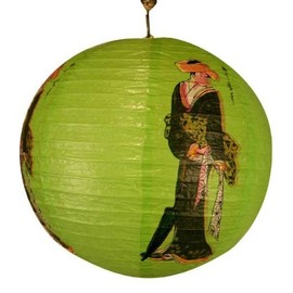 Japanese Geisha Design Round Paper Lantern (Green)