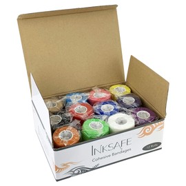 Inksafe Assorted Colours Self Adherent Cohesive Bandages 7.5cm x 4.5m Box of 12 - Uses Include Vet Wrap, Tape for Human Wrist and Ankle Sprains and Sports Injuries