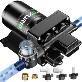 POXURIO 6GPM RV Water Pump, 70PSI 110V DC Fresh Water Pump, Self-Priming Diaphragm Water Pump with Pressure Switch and Filter for RV, Garden, Yacht, Camping