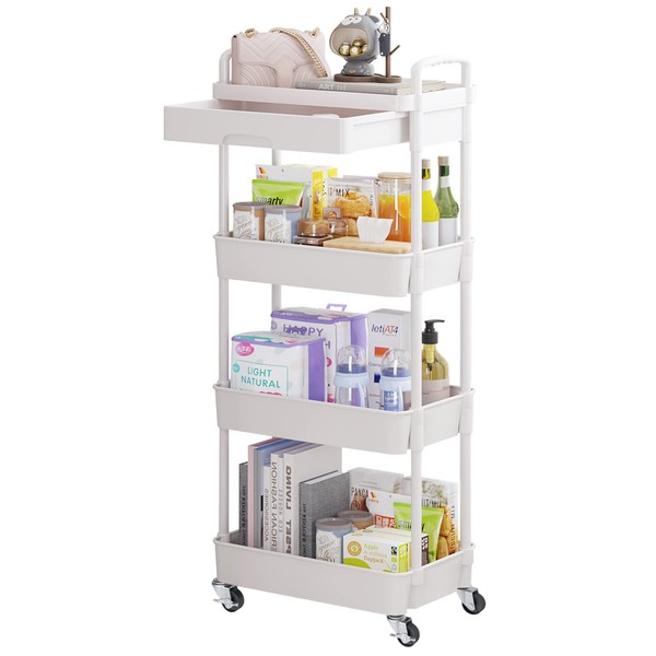Calmootey Calmootey 4-Tier Rolling Utility Cart with Drawer,Multifunctional Storage Organizer