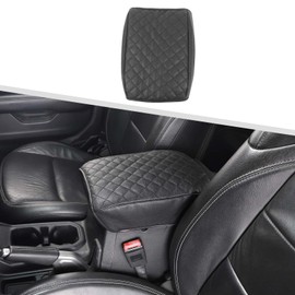 Jimen for JL Armrest Cover, Leather Auto Center Console Cover Arm Rest Cushion Pad Compatible with Jeep Wrangler JL JLU & Jeep Gladiator JT 2018-2024 (Black)