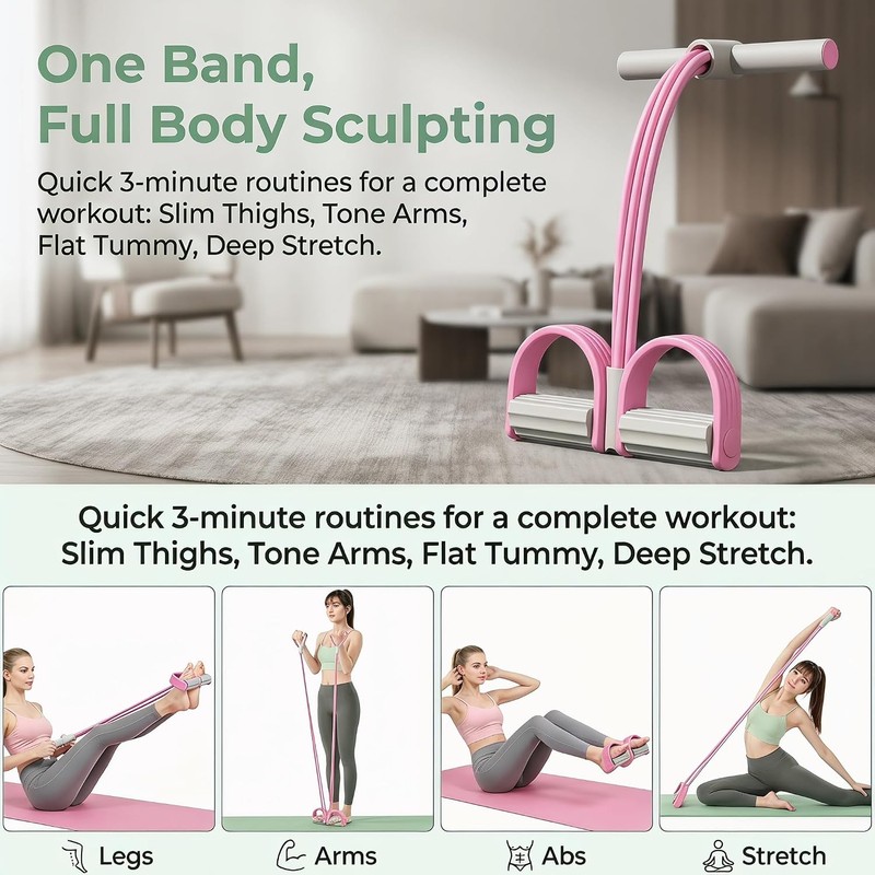 Pedal Resistance Band with Handle, 6-Tube Elastic Exercise Bands, Multifunctional