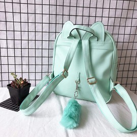 KEEPOP Ita Backpacks Girls Cute School Rucksack Cat Ears Design Daypack Ladies Summer Beach Bag Transparent Windows for DIY Pins Decors, Green