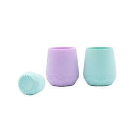 WeeSprout Silicone Baby Training Cups - Set of 2 Soft Silicone Cups - 2 oz Open Cup for Baby 6+ Months - Non-Slip Grip, Weighted Base - Gentle on Gums & Teeth (Pastel Purple & Pastel Mint)