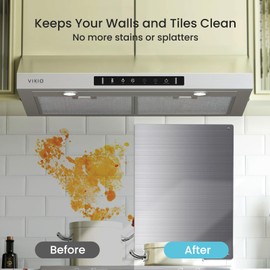VIKIO HOME 30"x24" Stainless Steel Stove Backsplash – Heat, Oil, and Grease Resistant Wall Protector – Ultra Flat Brushed Metal Panel for Modern Kitchens – Easy to Install