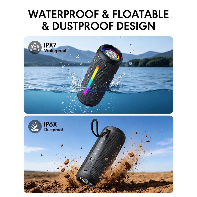 Portable Bluetooth Speaker, IPX7 Waterproof Wireless Speaker, 35W Loud Stereo