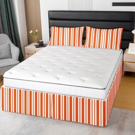 Orange White Stripe Full Size Bed Skirt,Geometric 15 Inch Microfiber Bed Skirts for Kids Boys Girls Room Decorative,Modern Dust Ruffle Pleated Bedskirt Teens Bedding Fitted Sheet