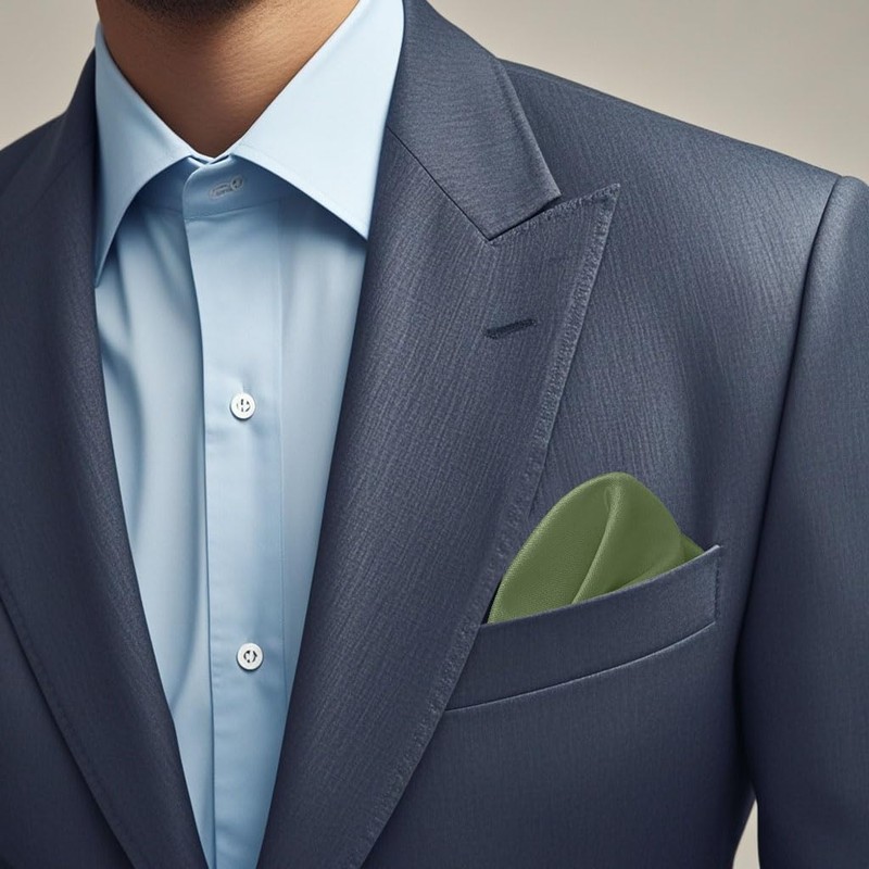BEWDIO Solid Pocket Squares for Men, Satin Sage Green Handkerchiefs