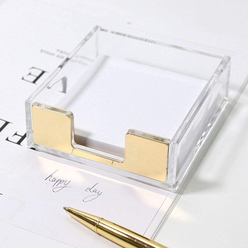 MultiBey Clear Gold Acrylic Sticky Note Pad Holder for Desk,