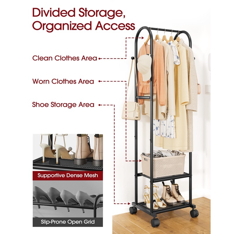 Sakugi Heavy Duty Premium Clothes Rack with 2-Tier Mesh Shoe