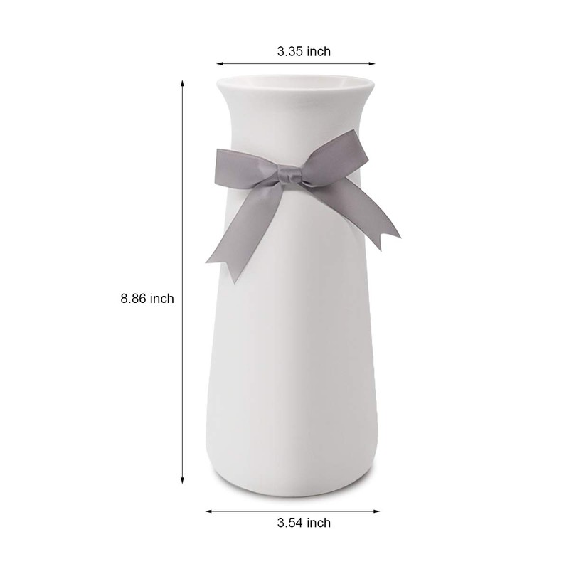 Pudding Cabin 9" H Elegant White Vase Bowknot Design Decorative