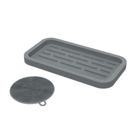 Spülorganizer Schwammhalter - Spülbecken Organizer aus biofreundliches Silikon - Deko Grau Küchenorganizer Küchenhelfer mit Stauraum für Küchen Zubehör, Aufbewahrung, Spüle, Schwamm, Löffelablage