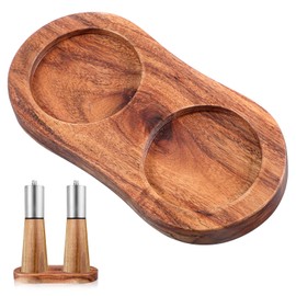 Molain Salt and Pepper Mill Tray, Acacia Wood Tray, Pepper Mill Holder & Rest, Inner Dia 2.28 Inch Fit Many Mills & Shakers, Salt & Pepper Grinder Accessories, Kitchen Storage Holder