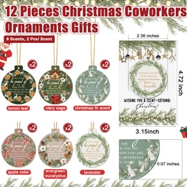 Heigble 12 Set Christmas Thank You Ornaments Bulk Scent Sachets Coworker Gifts Employee Appreciation Gifts Inspirational Christmas Hanging Ornaments with Card Bag for Xmas Tree Staff Team (Classic)